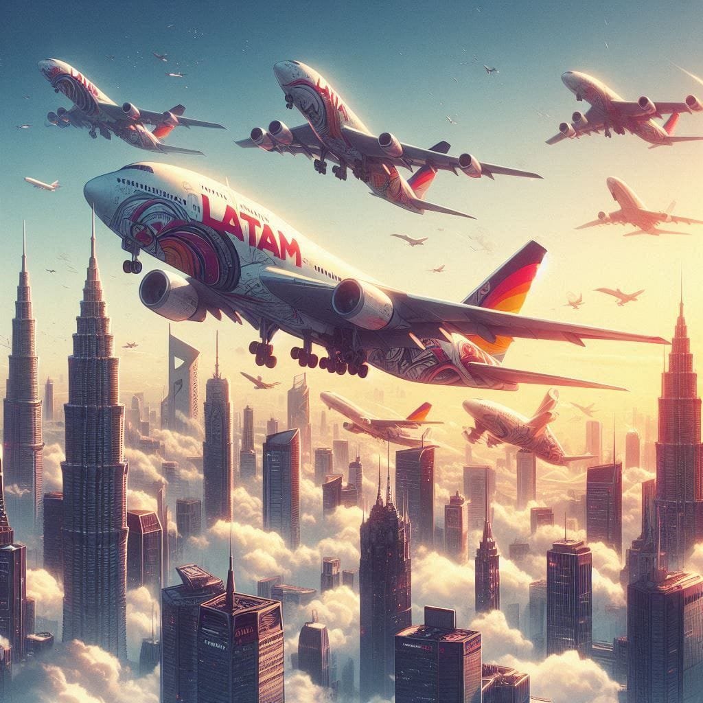 Avião Latam decolando.LATAM amplia números de voos domésticos e internacionais no Brasil