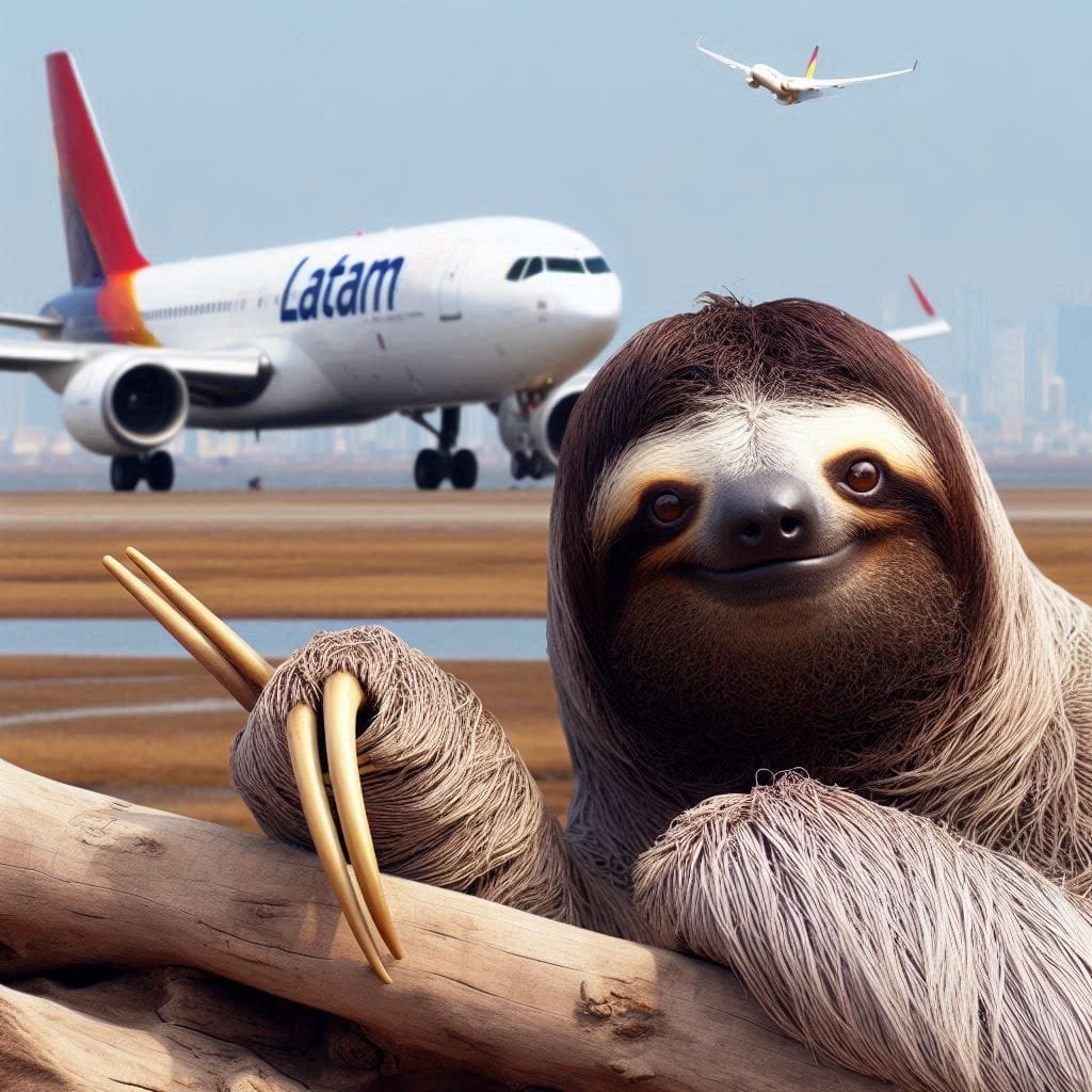 Latam transporta uma Preguiça Real para o Parque das Aves em Foz do Iguaçu, Paraná , Brasil