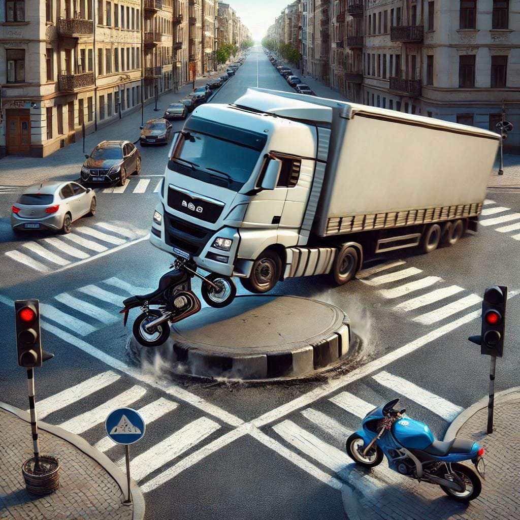 Imagem representativa do Google Street View mostrando um acidente de moto e caminhão capturado pela ferramenta