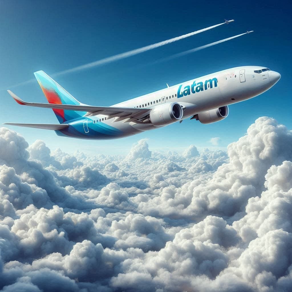 Avião Latam decolando: LATAM Impulsiona Empregos no Setor Aéreo Brasileiro
