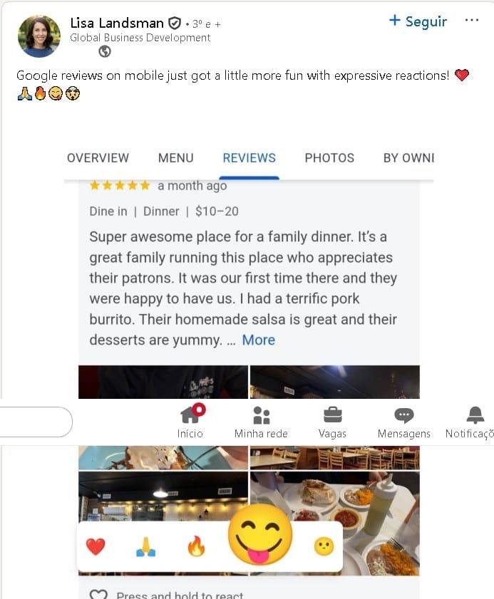 Reações emotivas nos comentários no Google