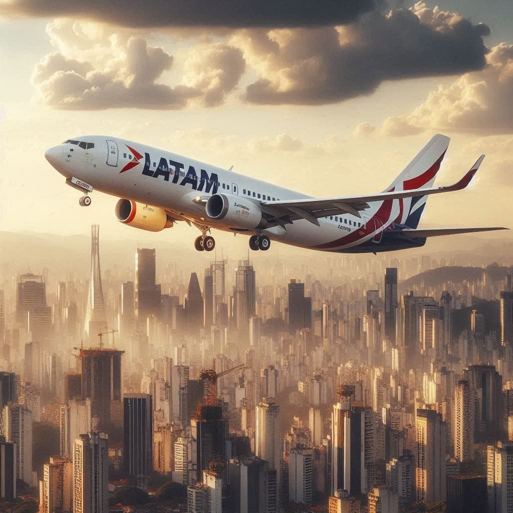 Imagem decorativa criada com IA de aviões Latam. Estar imagens não correspondem a pintura oficial da empresa Latam