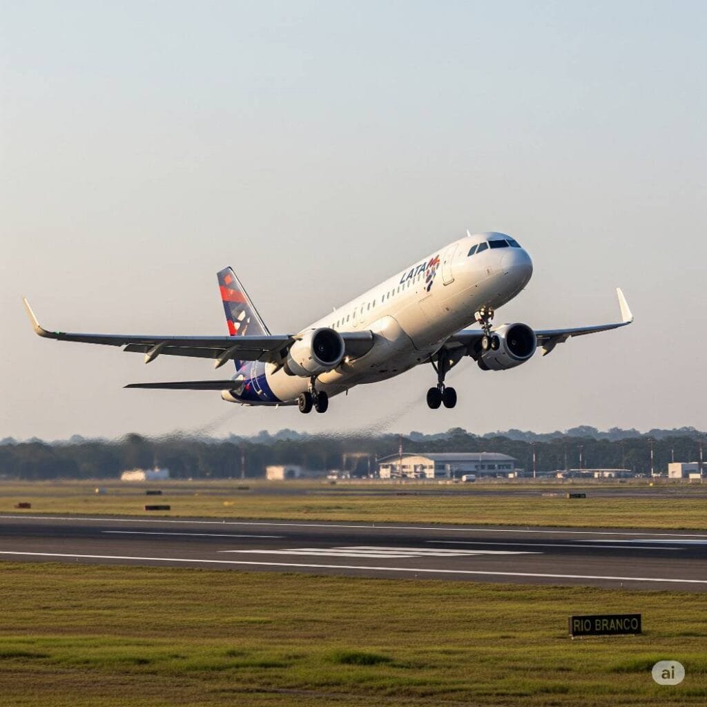 Avião LATAM Airlines decolando