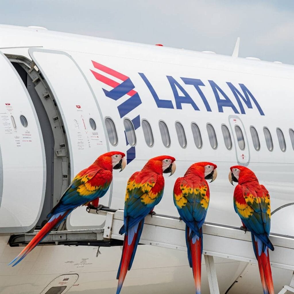 Araras vermelhas no avião latam