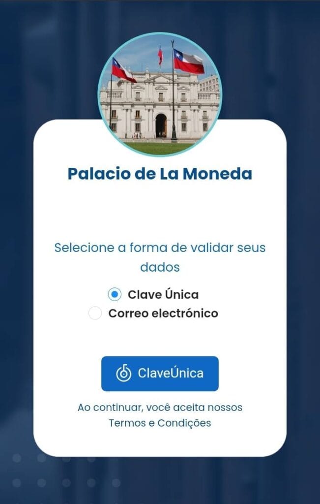Modo de acesso por Clave Única no site Visitas Patrimoniales
