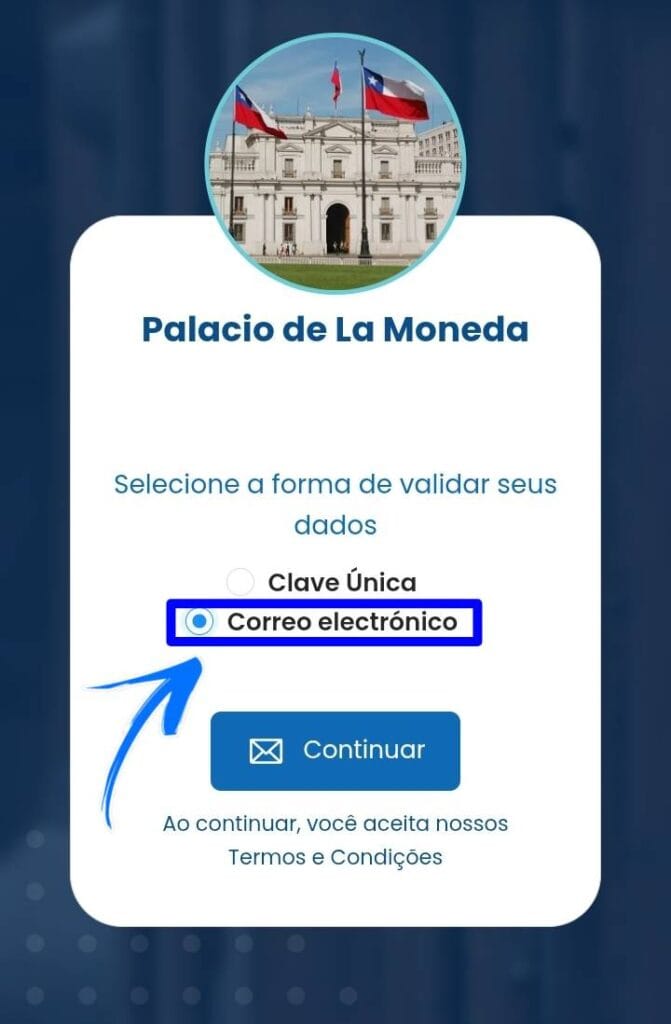 Modo de acesso por e-mail no site Visitas Patrimoniales