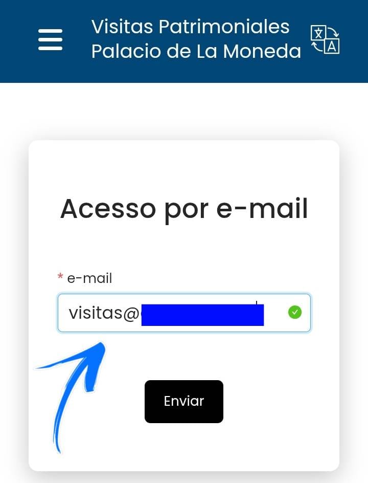 Campo para cadastrar e-mail no site Visitas Patrimoniales