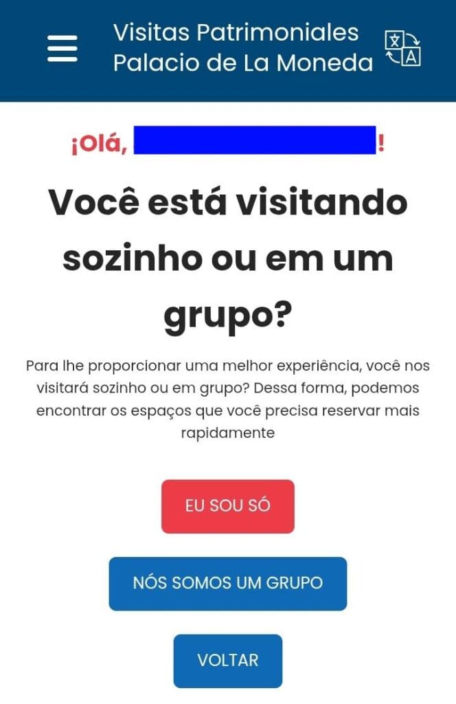 Tela de boas vindas do website Visitas Patrimoniales